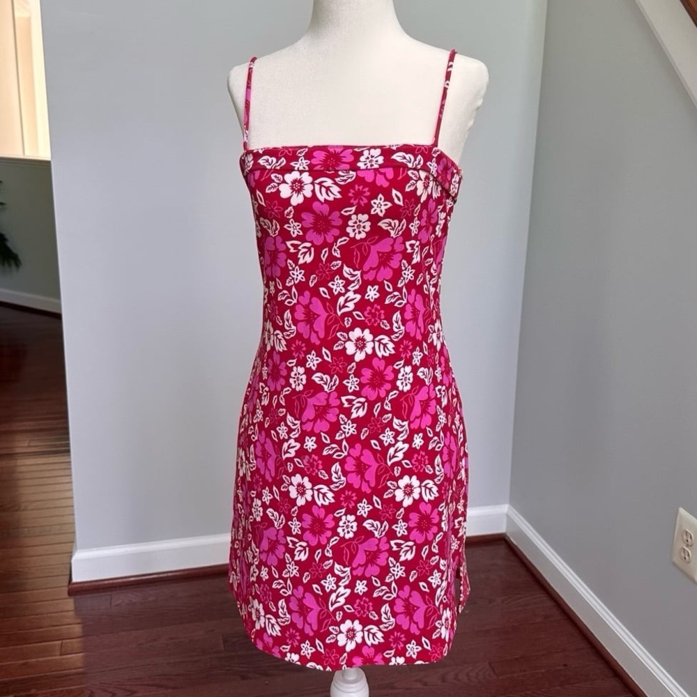 Candy Rocket Y2K 2000s Hawaiian Floral Pink Red White Bodycon Dress Cottagecore